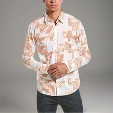 Hugo Boss Mens Shirt White Ermo Button Down Orange Logo Size M NWT