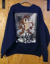 Vintage 90s Looney Tunes Taz Sweatshirt Large Grey Admit One Made USA