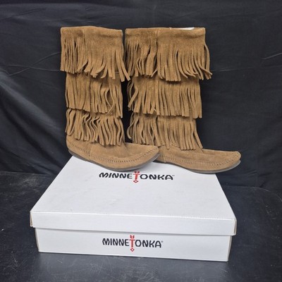 Minnetonka Women's 9 Brown Suede 3 Layer Fringe Boots