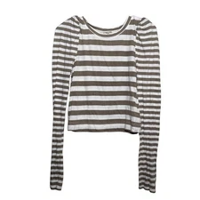 Mary Lawless Lee x Splendid Blouse Women's Small Brown Striped Cropped Top