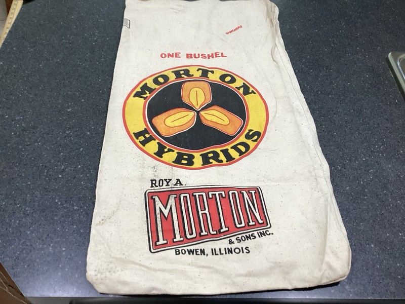 Vintage MORTON HYBRIDS Cloth Corn Seed Sack. Bowen Illinois One Bushel
