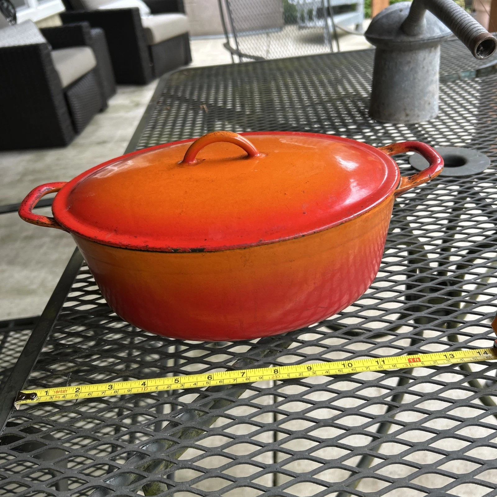 DESCOWARE Belgium Orange Flame Enamel Oval Cast Iron 3-C 12 H FE Dutch Oven +Lid