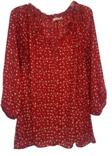 Max Studio Women’s Red Floral Ruffle V Neck 3/4 Sleeve Peasant Blouse Top Sz 1X