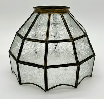 Vintage Tiffany Style Stained Lead Glass Brass Lampshade Floral Pressed Panels