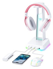 RGB Headphone Stand with 3.5mm AUX and 3 Port USB 2.0 Hub, Universal Gaming H...