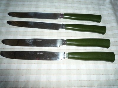 VINTAGE VINTERS TEEMESSER 4ER SET GRÜN BAKELIT/KUNSTSTOFFGRIFFE AV