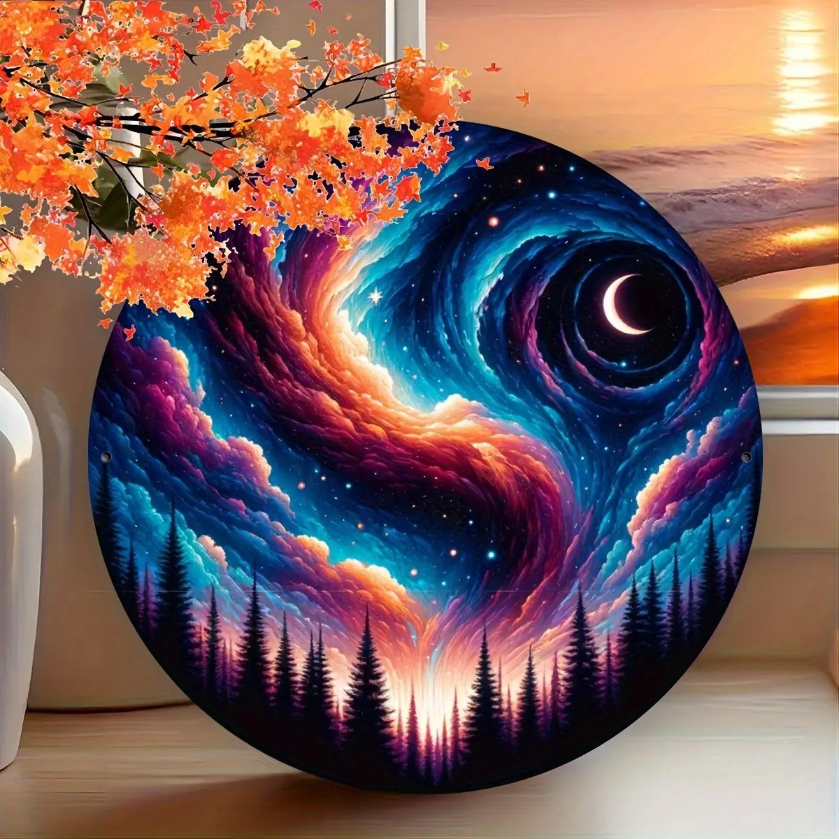 Universe 2D Wall Art Round Metal Sign Colorful Swirl Space Theme