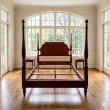 ETHAN ALLEN BED FRAME QUEEN SIZE CARVED 4 POST BED - REGENT'S PARK -CHERRY WOOD
