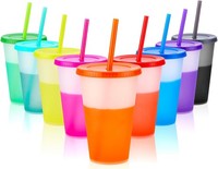 Trinkbecher Mit Strohhalm 9 StüCk Farbwechsel 16Oz Wiederverwendbar FüR Kinder