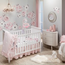 Lambs  Ivy Floral Garden Watercolor/Pink Linen 5-Piece Baby Crib Bedding Set