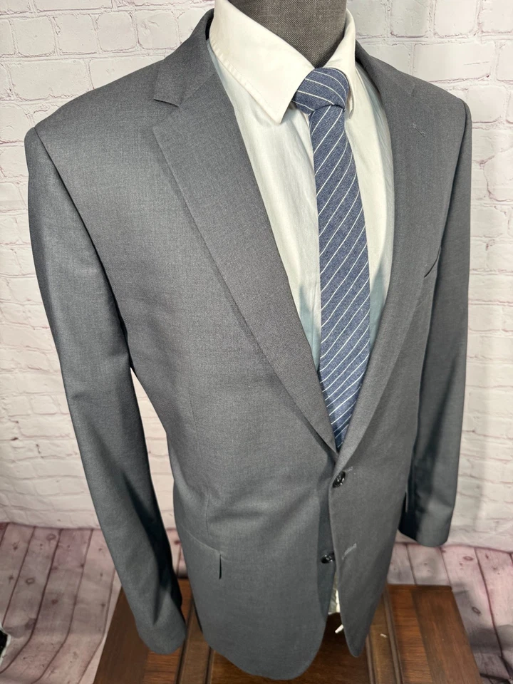 APT. 9 Mens Gray ATHLETIC FIT 2-Button NOTCH LAPEL Blazer Sport Coat Jacket 46R - Image 3 of 4