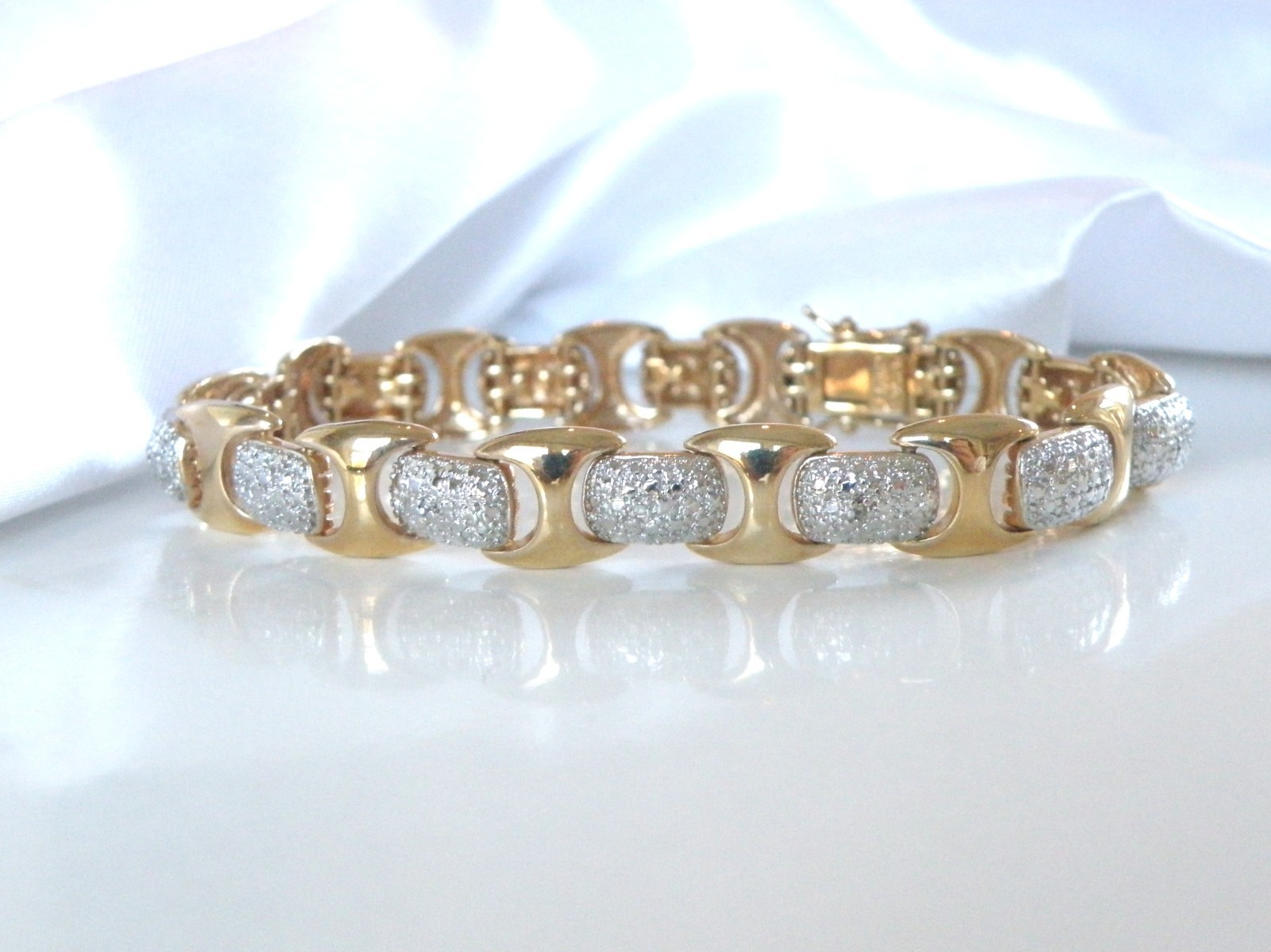 Vintage Sterling Silver 925 Mariner Link Diamond Accent Tennis Bracelet 7.5