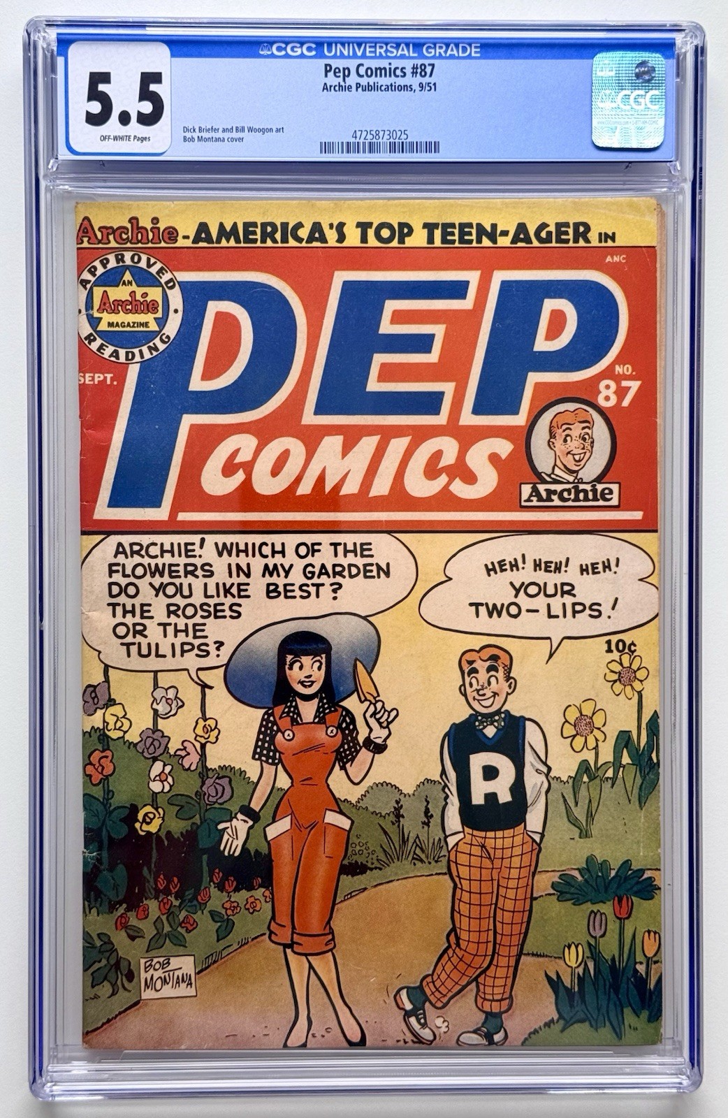 PEP COMICS #87 ◉ ARCHIE 1951 * “TWO LIPS” TULIPS INNUENDO * CGC 5.5 👀
