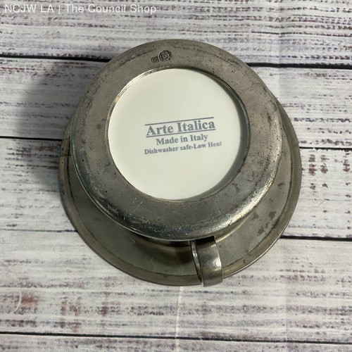 VTG. Arte Italica Ceramic & Pewter Silver Mug + Plate Set - Picture 3 of 7