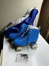 XUDREZ Adjustable High-Top Leather Quad Roller Skates Blue Size 39 W 8.5/M 6.5 