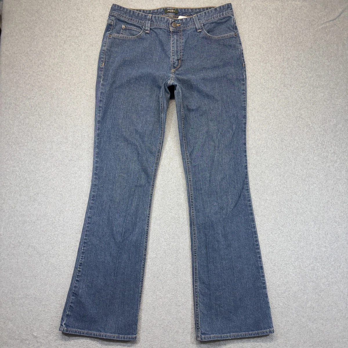 Jean Femme Eddie Bauer Bootcut - 100% Coton - Taille 2 - Bleu Vieilli (distressed) - Occasion TBE