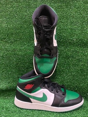 NIKE AIR JORDAN 1 MID BLACK-PINE GREEN-WHITE-GYM RED SZ 6.5 Y