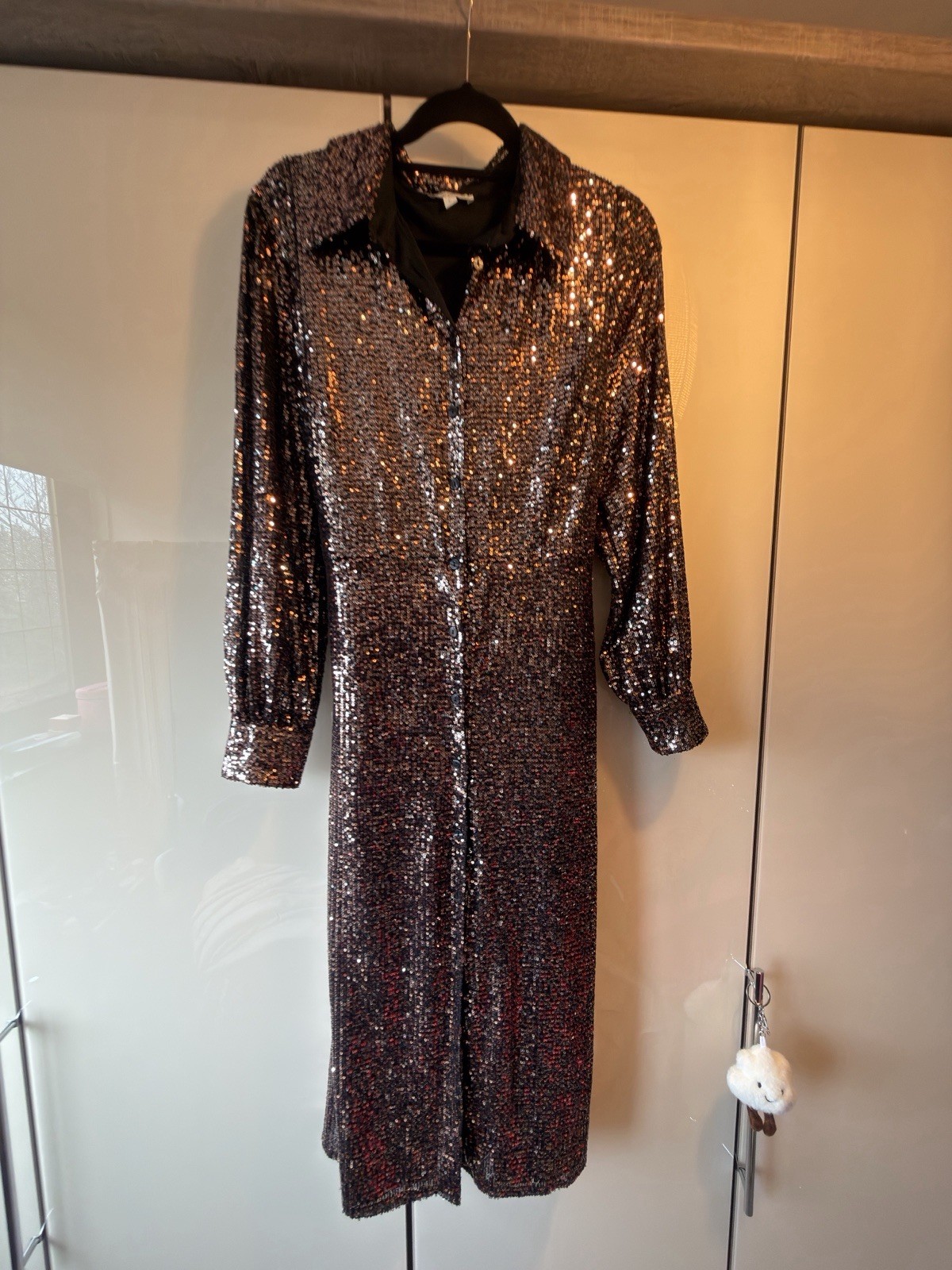 Dazzling Monsoon Chocolate Brown Sequined Dress Size L image 9