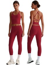 Workout Sets for Women 2 Piece Backless Strappy Padded Tank Tops High Waist L...