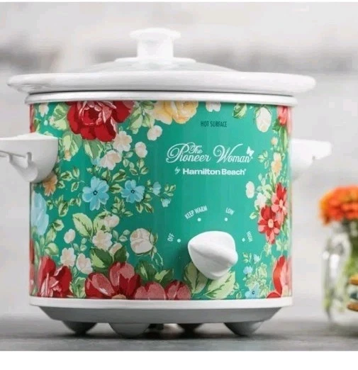 Hamilton Beach The Pioneer Woman 1.5 Qt Vintage Floral Slow Cooker Teal Blue New