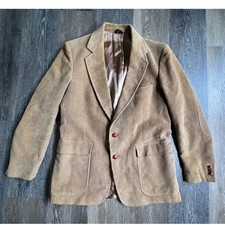 Vintage Corduroy Blazer Mens 40 Tan Suede Elbow Patches 2 Button Sport Coat