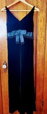 1960s Vintage Pab Velvet Evening Gown Satin Ribbon Beaded Fringe Union Made