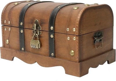 Rustic Wooden Treasure Chest with Lock - Vintage Decorative Box, 12.2'' Brown
