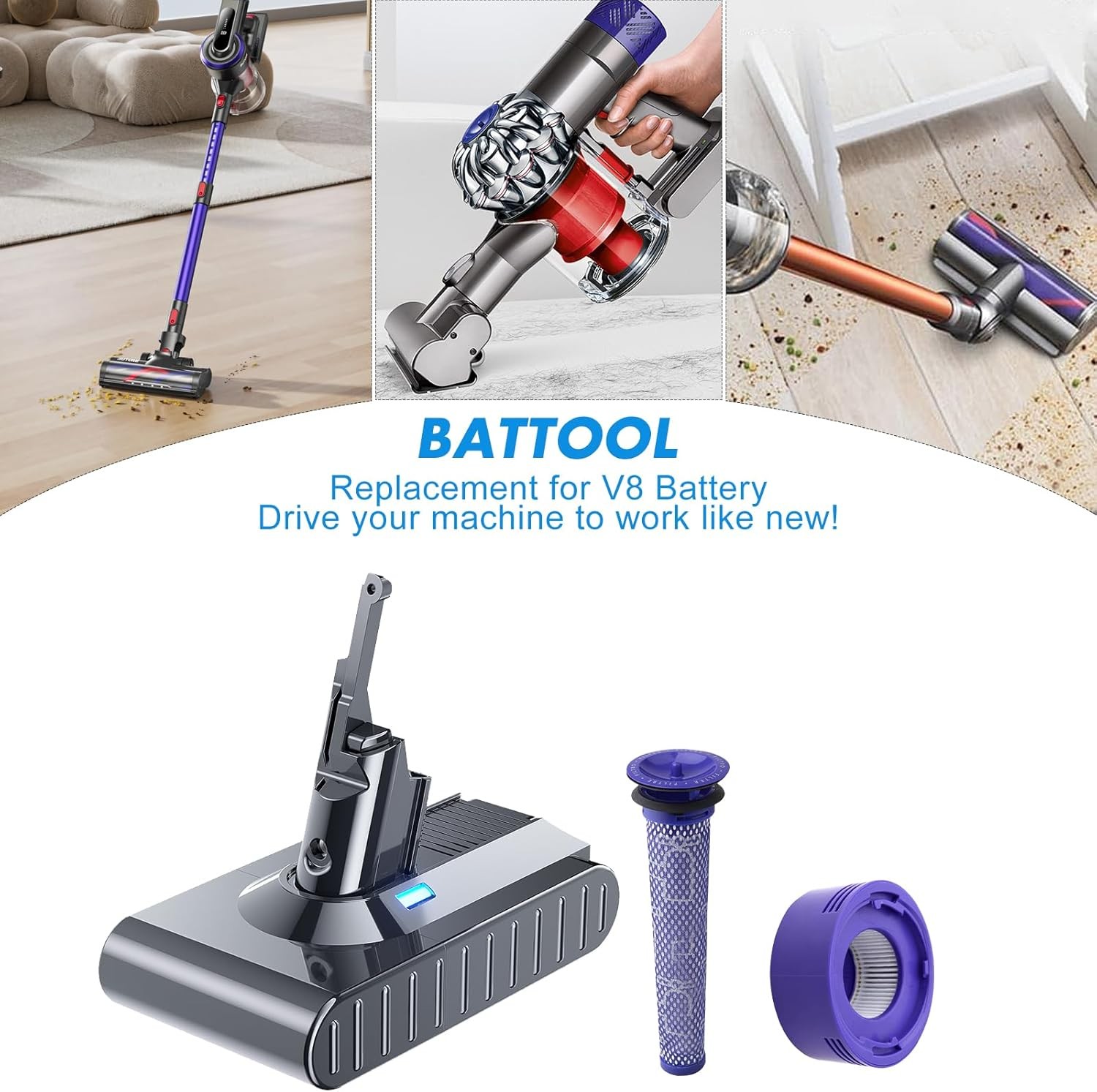 Upgraded 7000mAh 21.6V Battery Designed for Dyson V8 Battery SV10 215681 967834