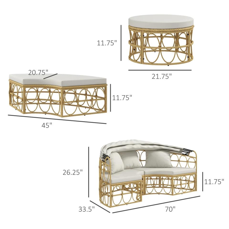 Outsunny Patio Furniture Sets w/ Cushions, Outdoor Daybed w/ Canopy, Beige - Image 2 of 4