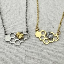 Beehive Necklace Set Of 2, Queen Bee Necklaces, Bumblebee Best Friend Necklaces