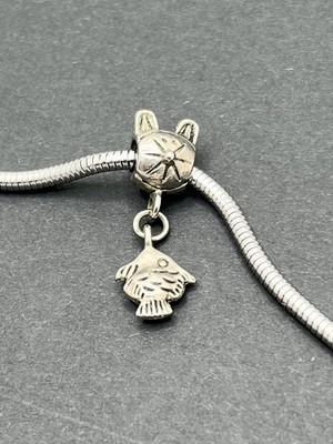 Whimsical Cat And Fish Sterling Silver Bead Charm Dangle Charms