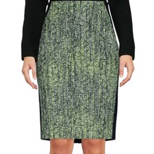 ELIE TAHARI Kelsa Wool Graphic Green Black Speckle Tweed Pencil Skirt 6 New