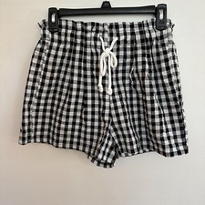 Wild Fable Women's Paperbag Shorts Small Black White Check Pattern Drawstring