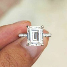 Emerald Cut 2.25Ct Diamond 14K White Gold Engagement Ring Simulated in Size 5.5