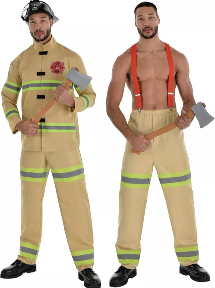 Firefighter Fire Man Yellow Suit Dress Up Halloween Adult Costume