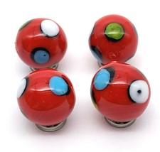 NEW for 2022 16mm "Doodles" Red w Colored Dots Handmade Art Glass Marbles Pk 4