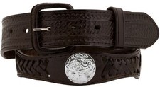 Brown Concho Tooled Cowboy Western Rodeo Belt Woven Genuine Leather Rodeo Cinto