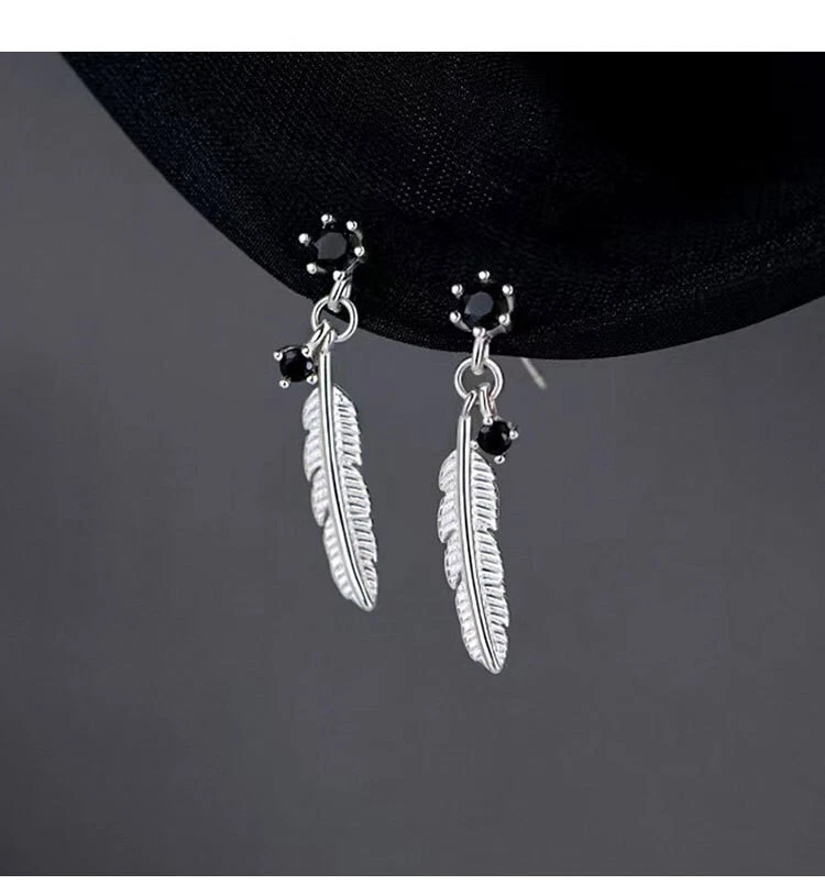 Solid925 Sterling Silver Feather Dangle Stud Drop Earrings Dainty Gift Wholesale - Image 2 of 4
