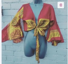 ??Tie top wrap over kimono sleeve free 70s people hippy boho Recycled sari fabri