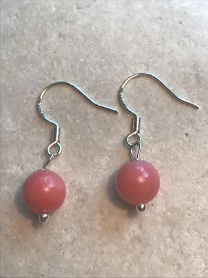 Genuine Pink Coral Gemstone Earrings - 925 Sterling Silver - Gift Bag - Free P&P - Image 1 of 3
