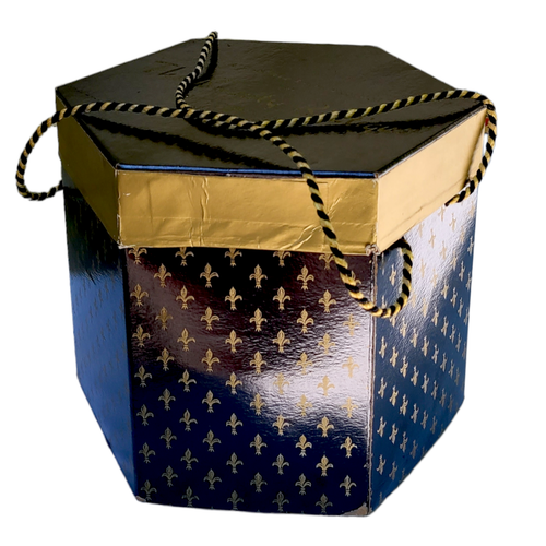 Vintage Black & Gold Hatbox 8" Tall Beautiful Mid Century Decor Braided Rope - Picture 16 of 16
