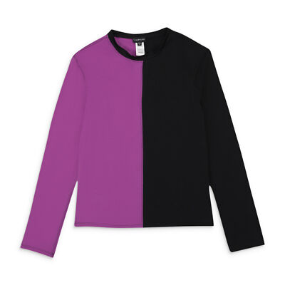 NWT CALLIPYGIAN COLORBLOCK LS CREW PURPLE BLACK SHIRT SIZE XS $95