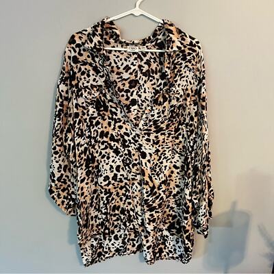 Cato Woman Animal Print Top Plus Size 26 / 28 V-Neck Button Down Shirt