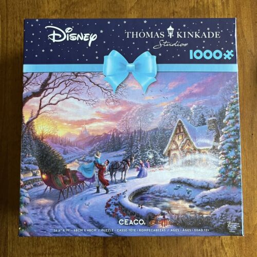 Disney Thomas Kinkade 1000 Pc Puzzle Cinderella Bringing Home the Tree Christmas - Picture 1 of 4