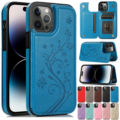 For iPhone 11 12 13 14 15 16 Pro Max Magnetic Wallet Leather Case Stand Cover