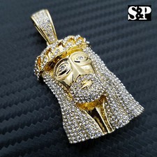 ICED HIP HOP RAPPER SIMULATED DIAMOND BLING GOLD PLATED JESUS FACE CHARM PENDANT