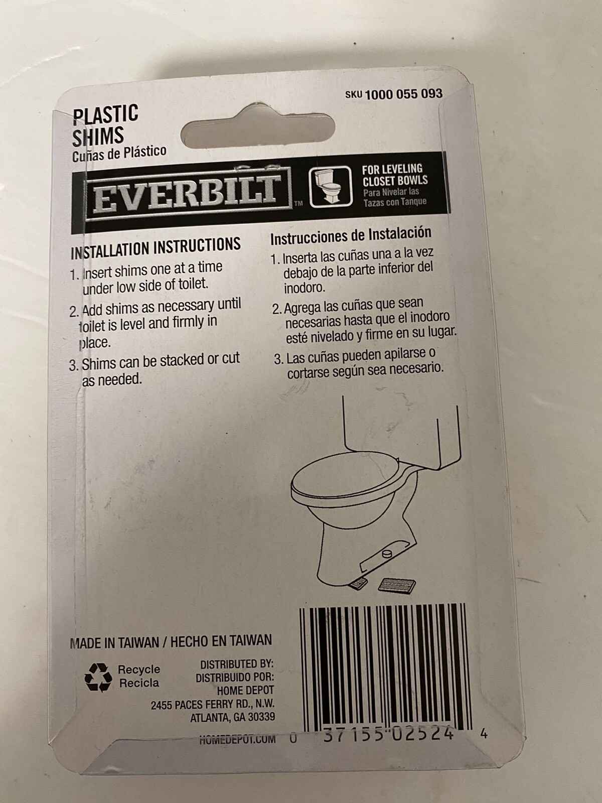 Everbilt Plastic Toilet Shims 4Pack 1000055093 Leveling Toilet Bowl