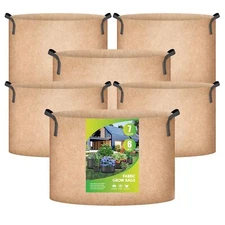 7 Gallon 6-Pack Grow Bag Plant Pots 300g Thick Nonwoven Fabric Tan