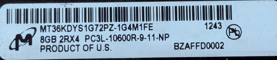 LOTE DE 2 MICRAS 8GB MT36KDYS1G72PZ-1G4M1FE 2RX4 PC3L-10600R-9-11-NP RAM A4-9(14) Foto 3 de 4