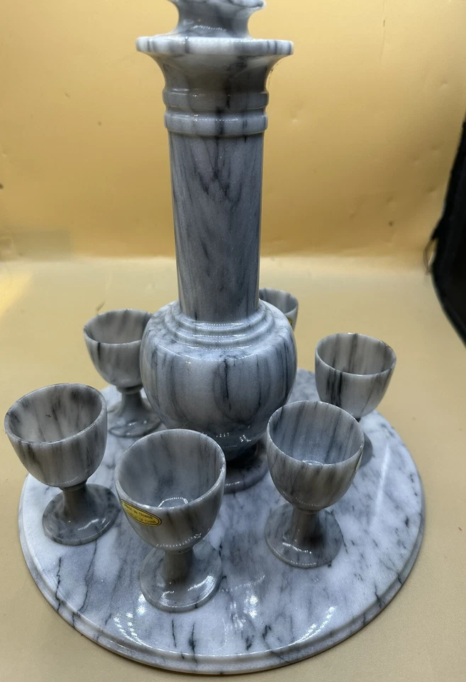 Olla y tazas de vino de mármol vintage de mármol de Taiwán - Taiwán sin usar Foto 2 de 4